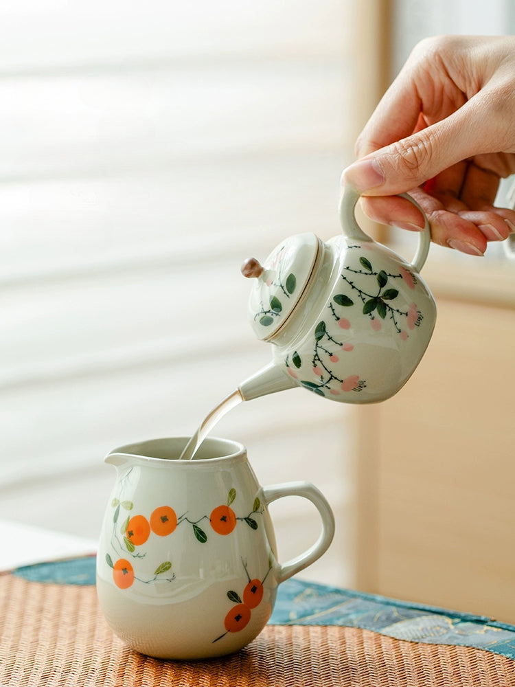 Wood Ash Pure Hand-painted Pink Flower Ceramic Teapot