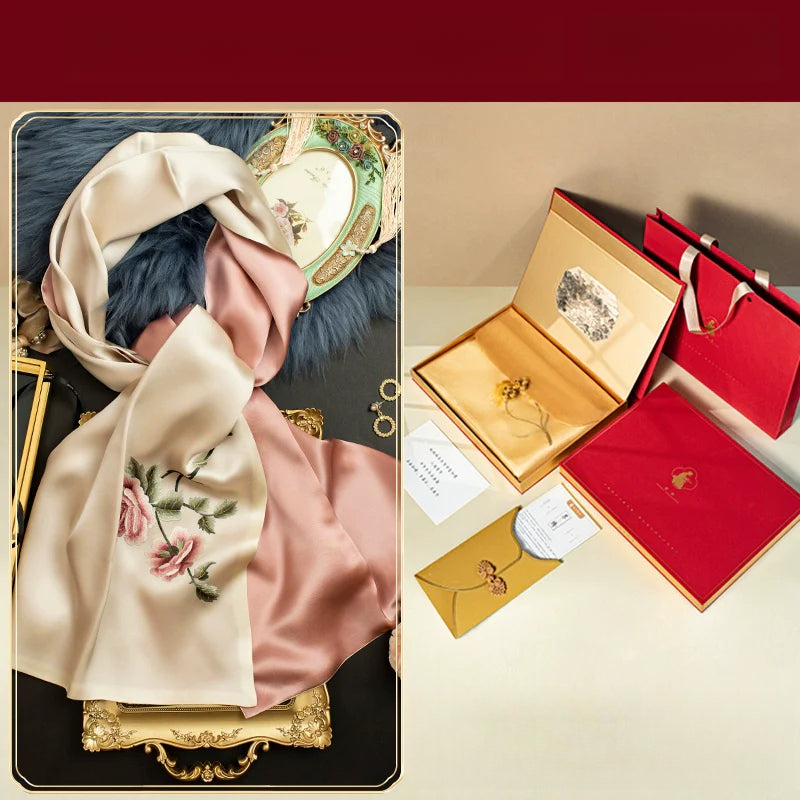 Purely handmade Suzhou embroidery peony silk scarf