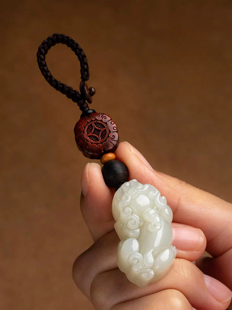 Natural Hetian Jade Pixiu Keychain