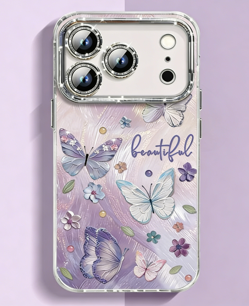 Light Purple Phone case with butterfly design and 'beautiful' text on a purple background