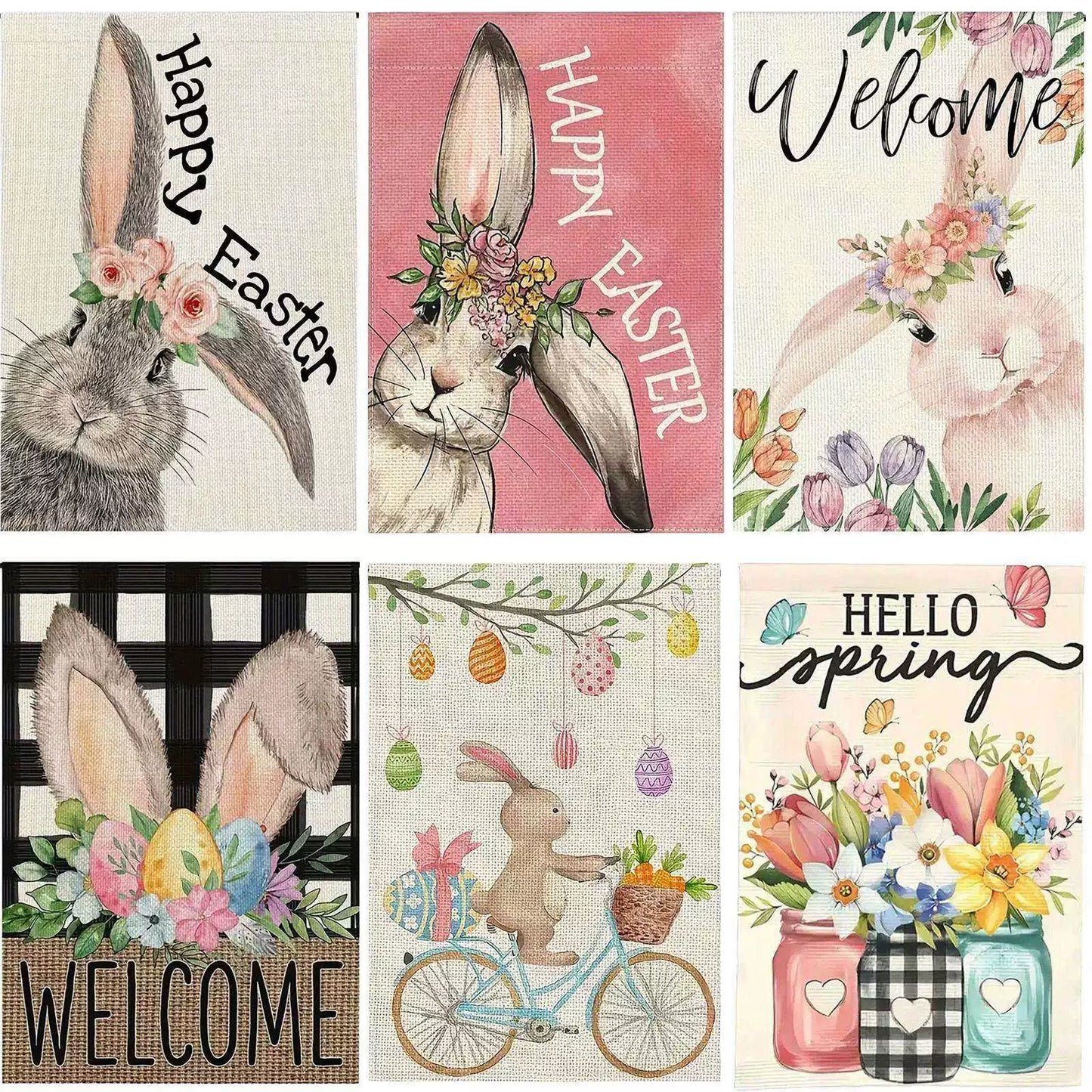 Easter Bunny Egg Double-Sided Linen Garden Flag (Flagpole Not Included) Outdoor Patio Decoration