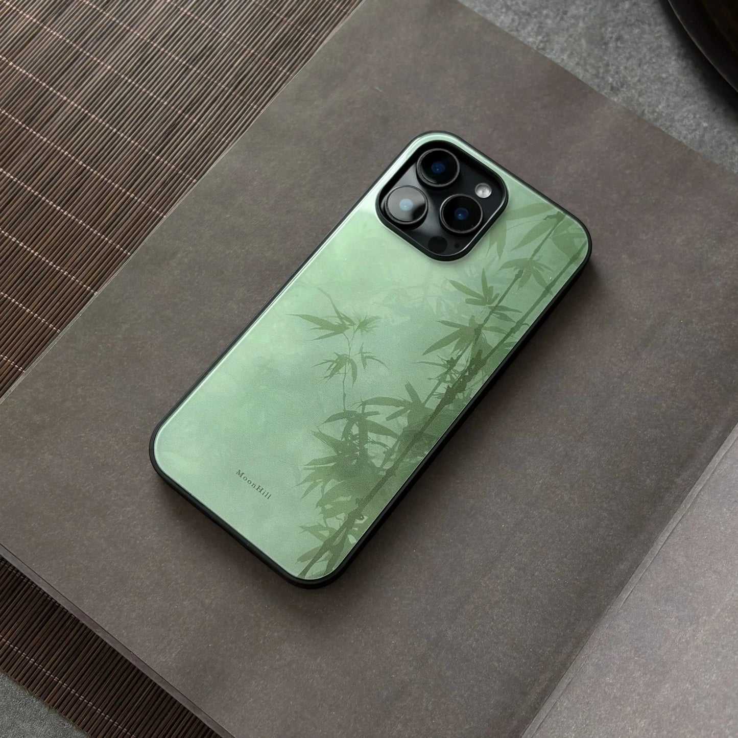Light green bamboo shadow non-slip full-coverage glass premium phone case