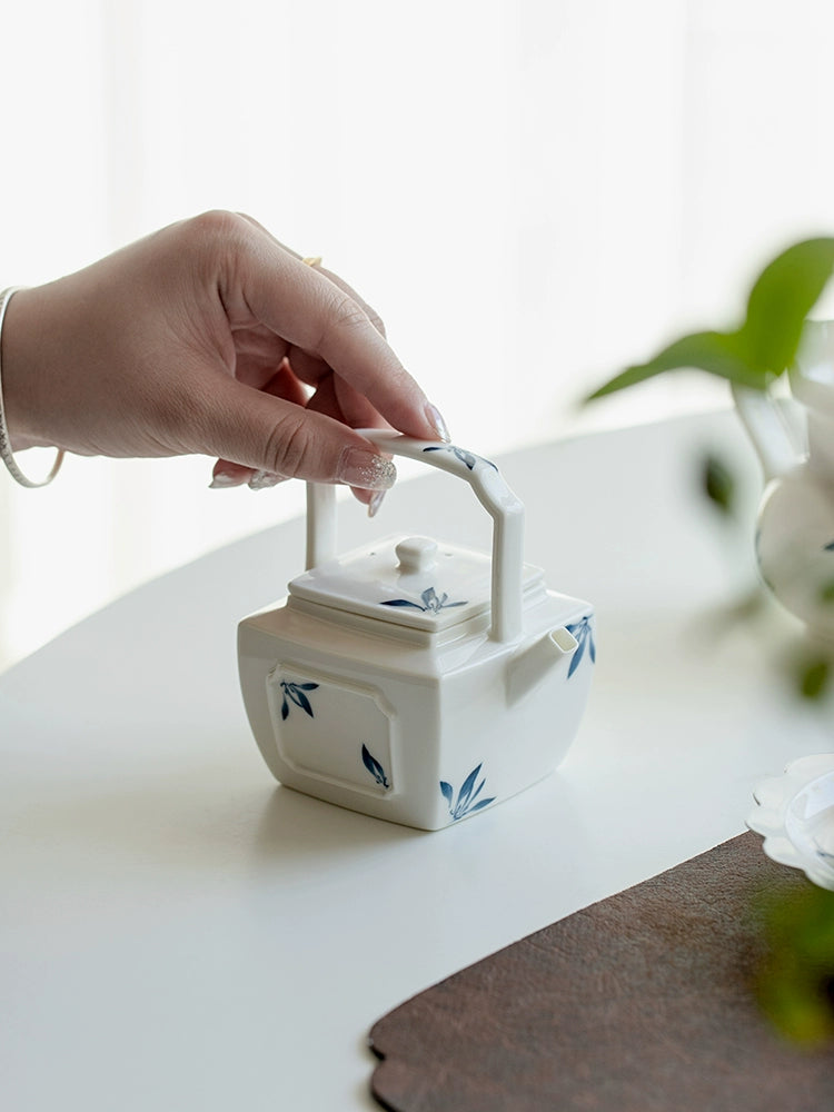 Hand-Painted Butterfly Orchid Dual-Aperture Teapot