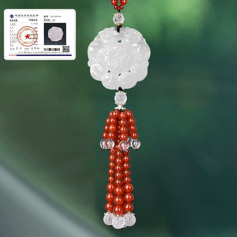 White Chalcedony Pi Xiu Pendant Car Accessory