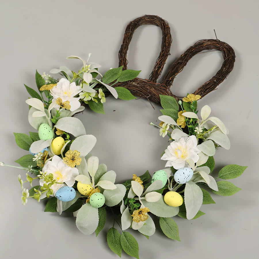 Easter Bunny Egg Wreath Artificial Flower Decorative Pendant