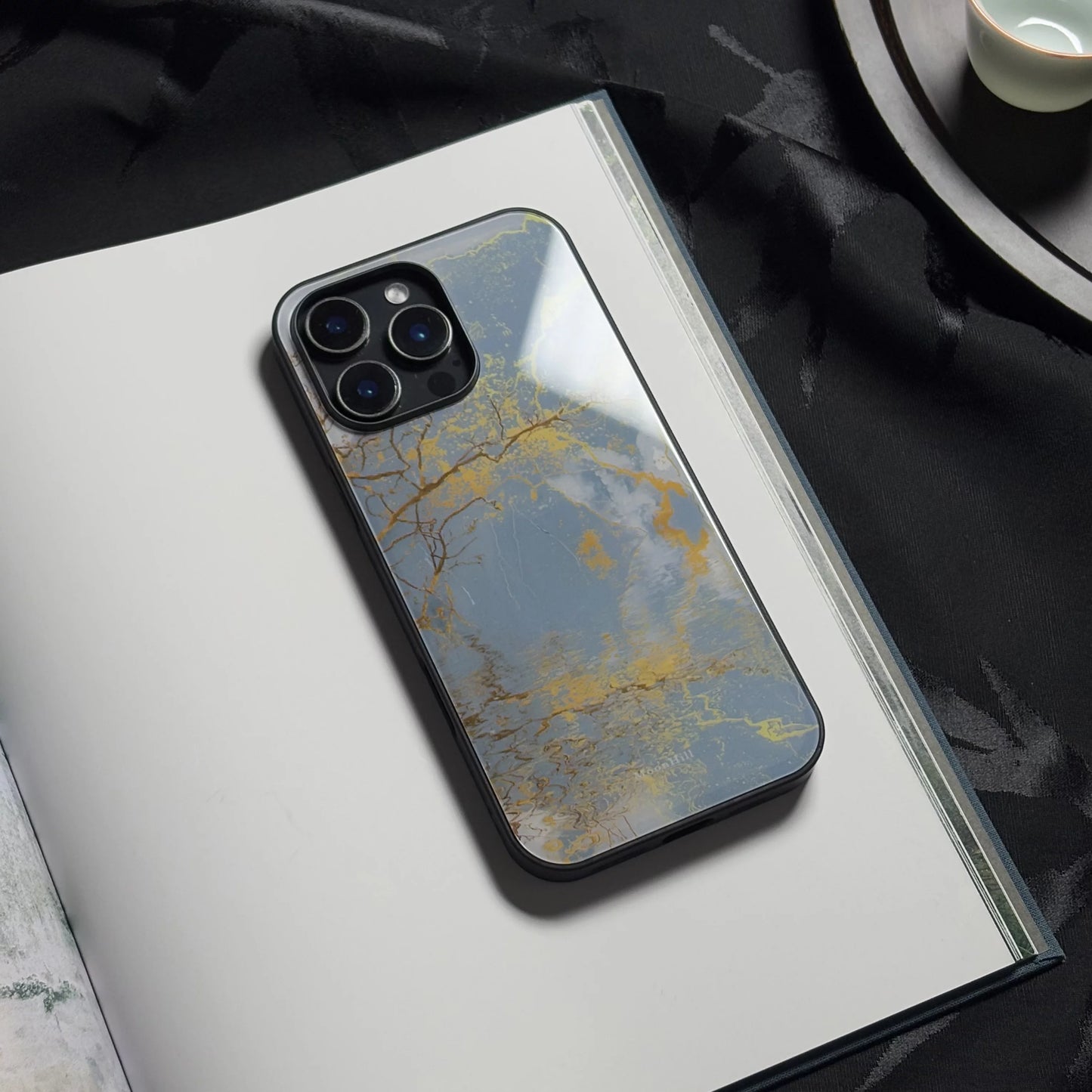 Yellow tree reflection non-slip full-coverage glass premium phone case