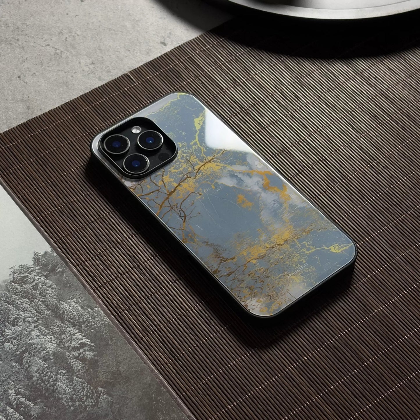 Yellow tree reflection non-slip full-coverage glass premium phone case