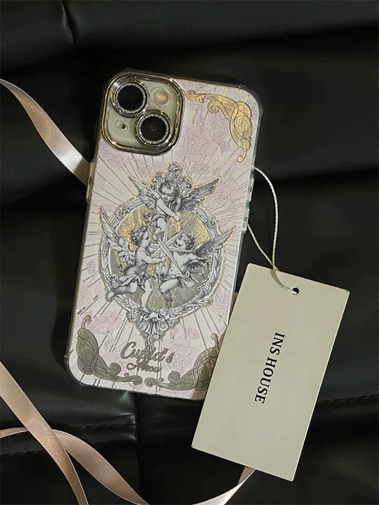Retro premium cupid angel art glitter phone case