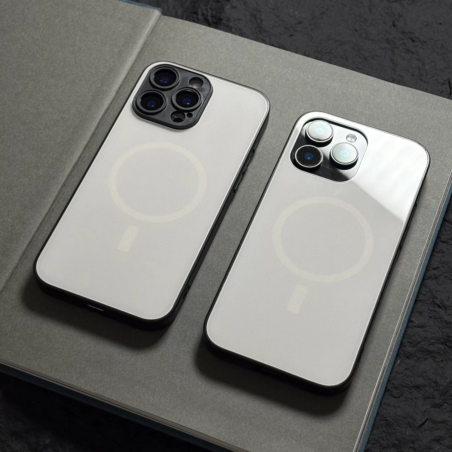 Milky white magnetic anti-slip full-coverage tempered glass premium phone case