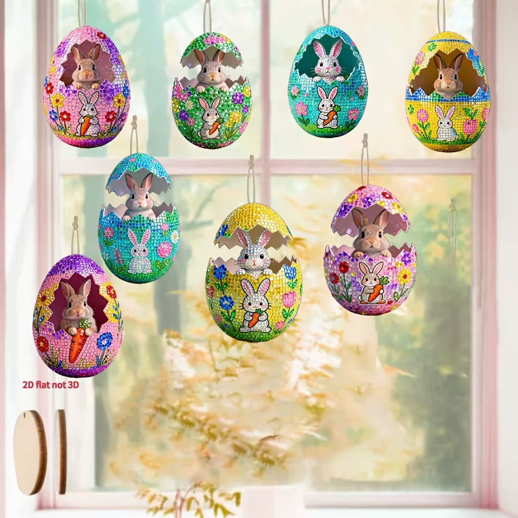 Easter wooden egg bunny ornament