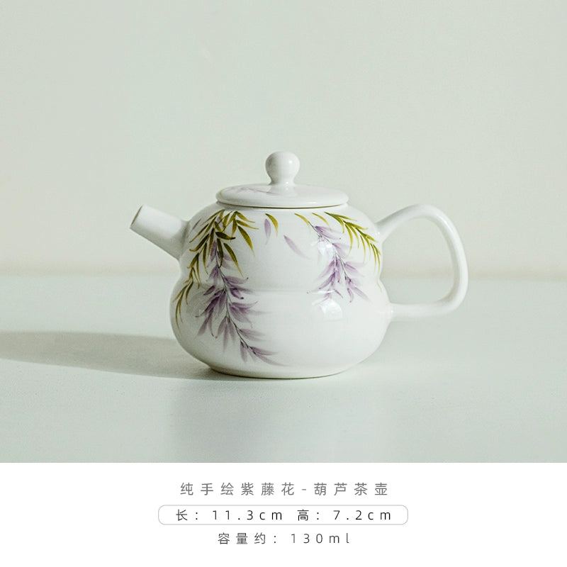 Hand-Painted Wisteria Flower Gourd Ceramic Teapot