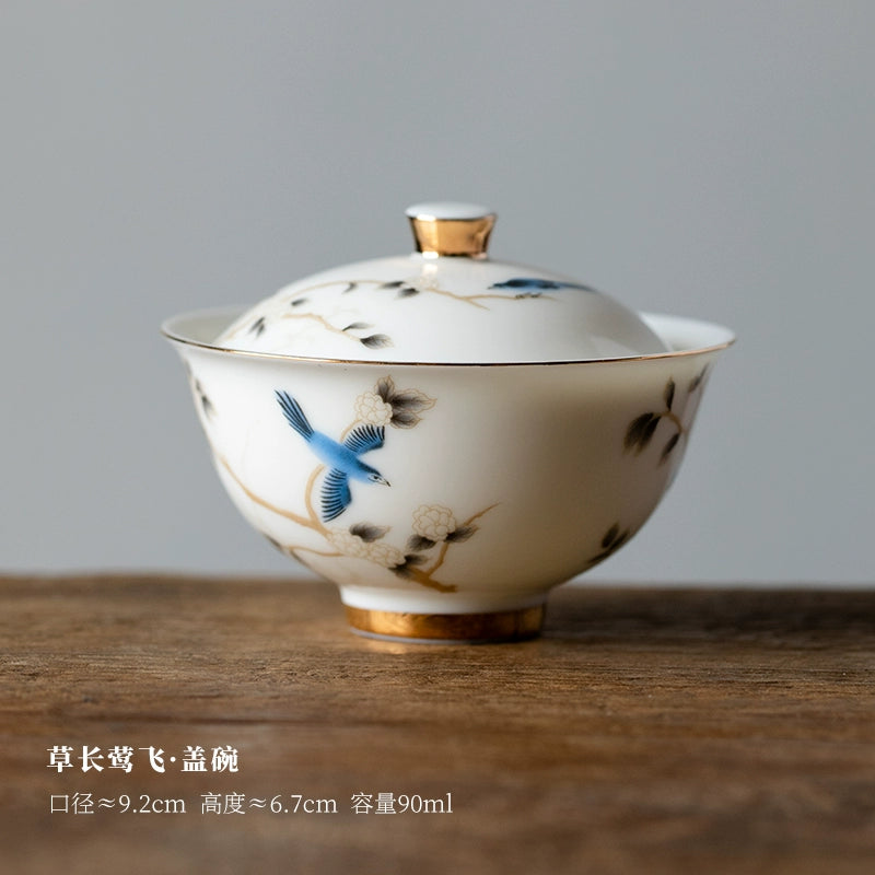 Flying-Bird White Porcelain Wood-Ash Teacup