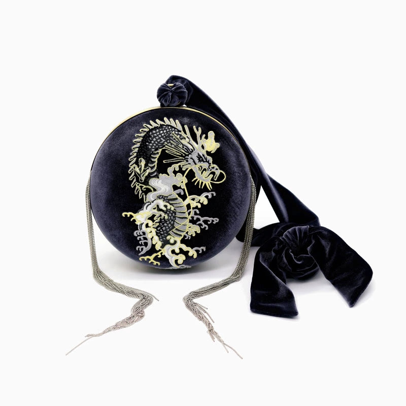 Gray velvet tassel closure bag