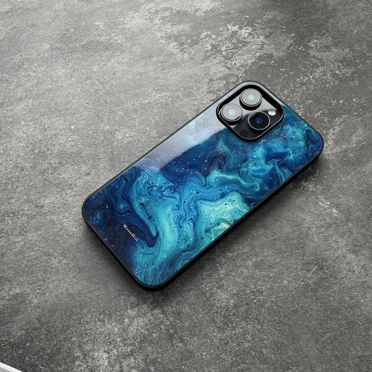 Blue wave abstract design non-slip full-coverage tempered glass premium phone case