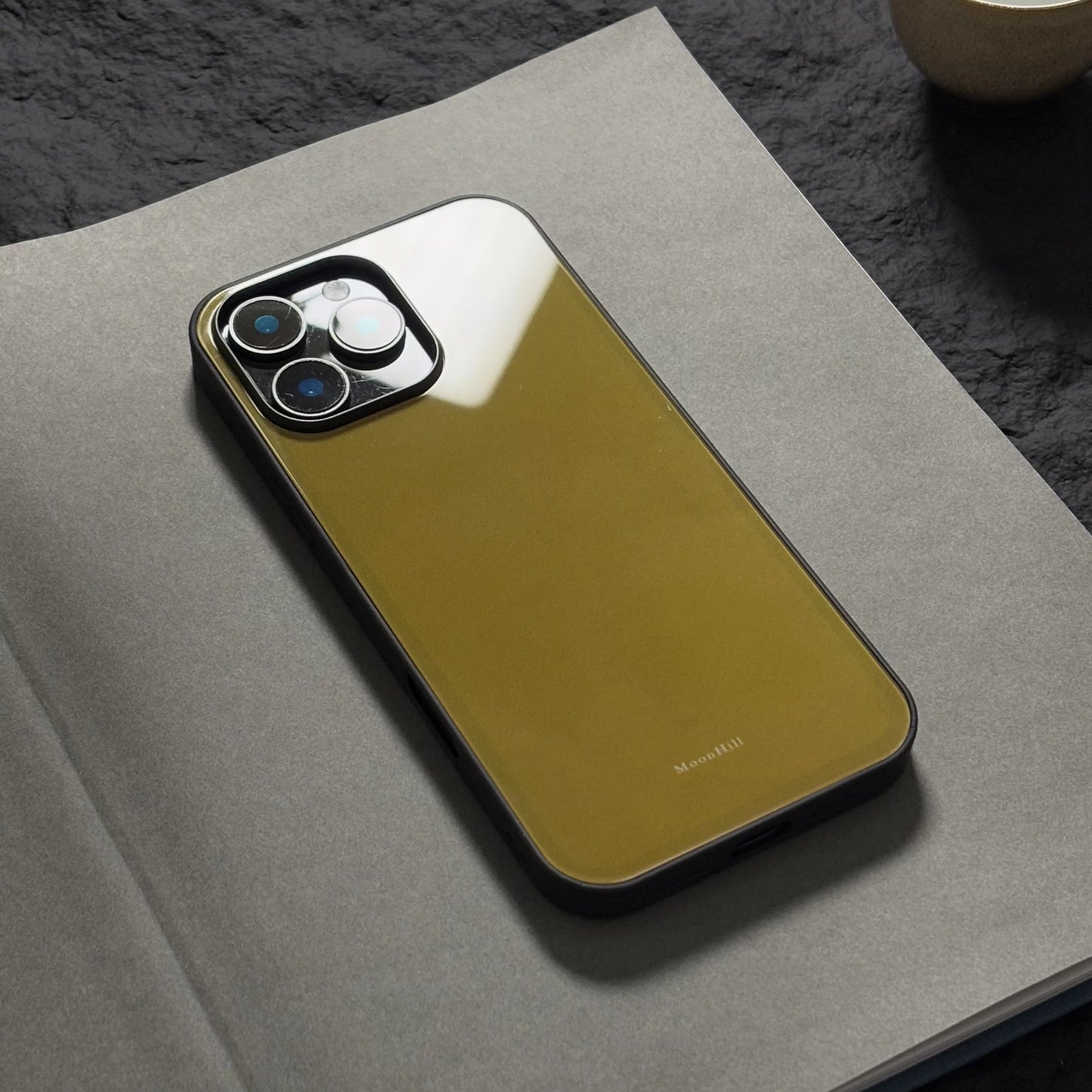 Brownish-yellow anti-slip glass original premium phone case