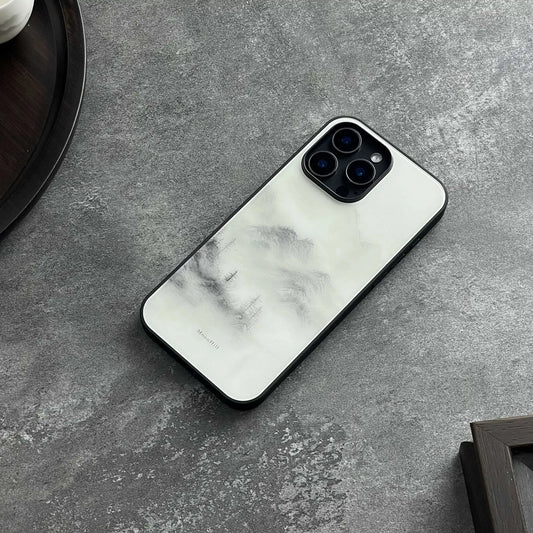 High-mountain cloud and mist pattern, anti-slip, full-coverage glass premium phone case