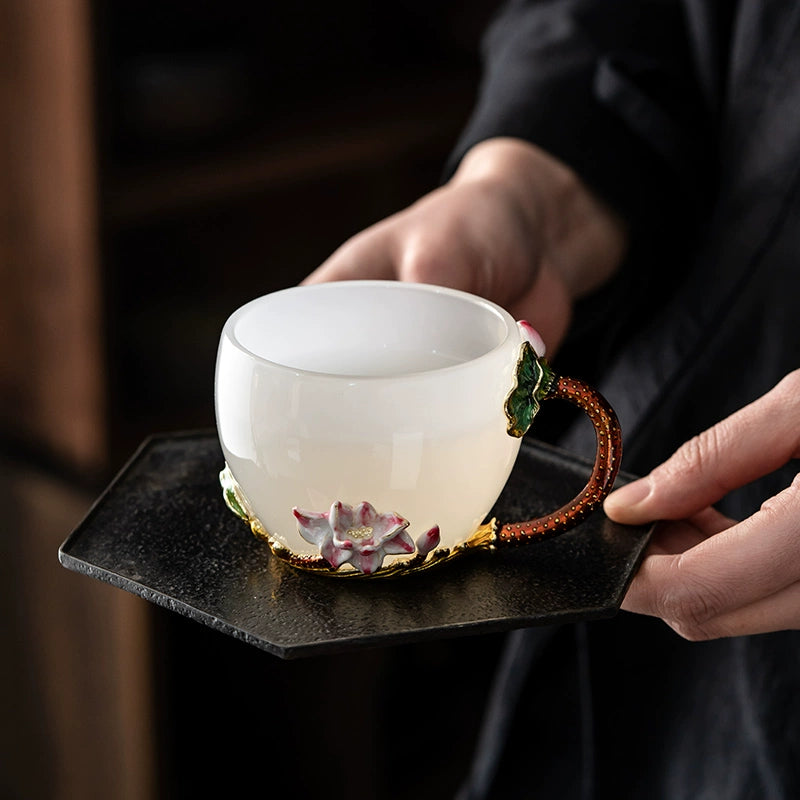 3D Embossed Floral Glass Teacup
