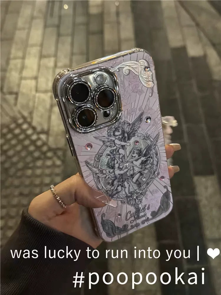 Retro premium cupid angel art glitter phone case