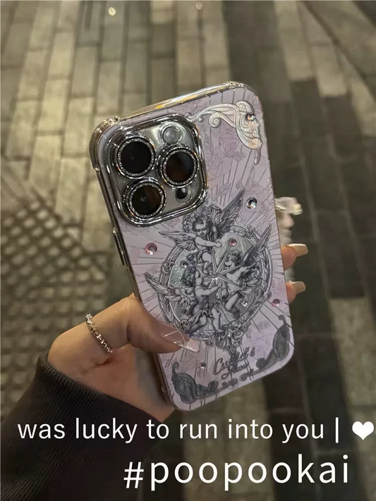 Retro premium cupid angel art glitter phone case