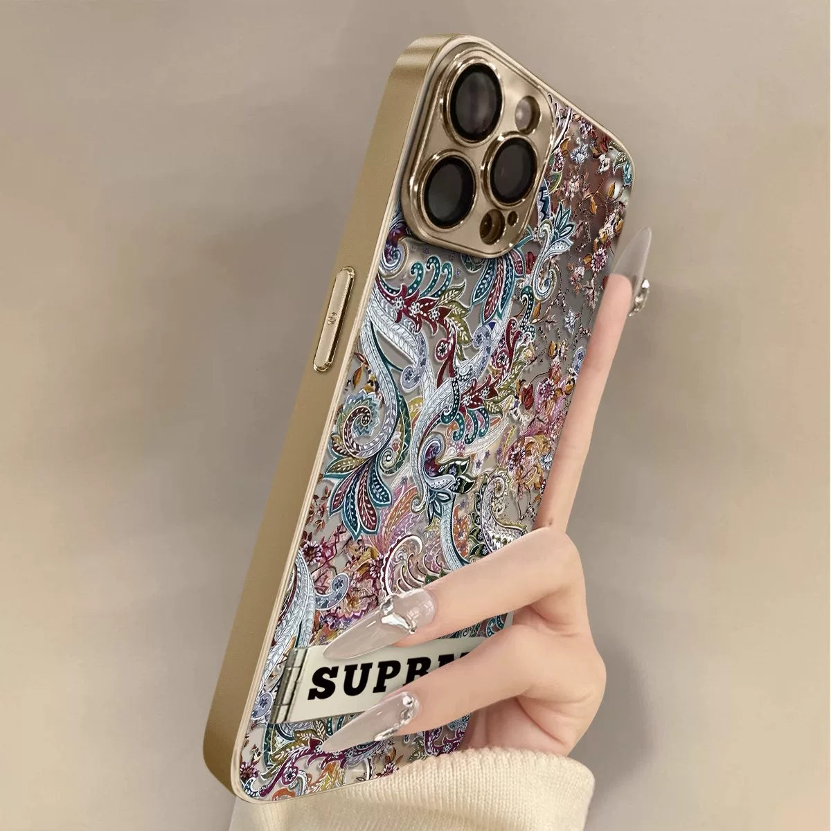 New retro patterned glass full-coverage phone case