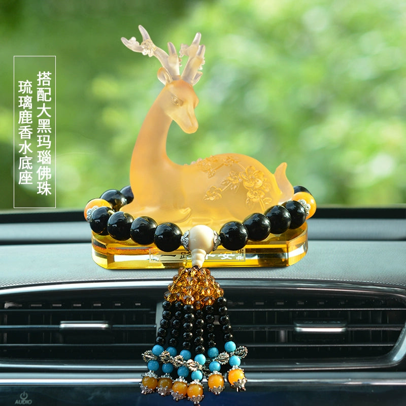 Crystal Deer Perfume Base with Agate Buddha Beads