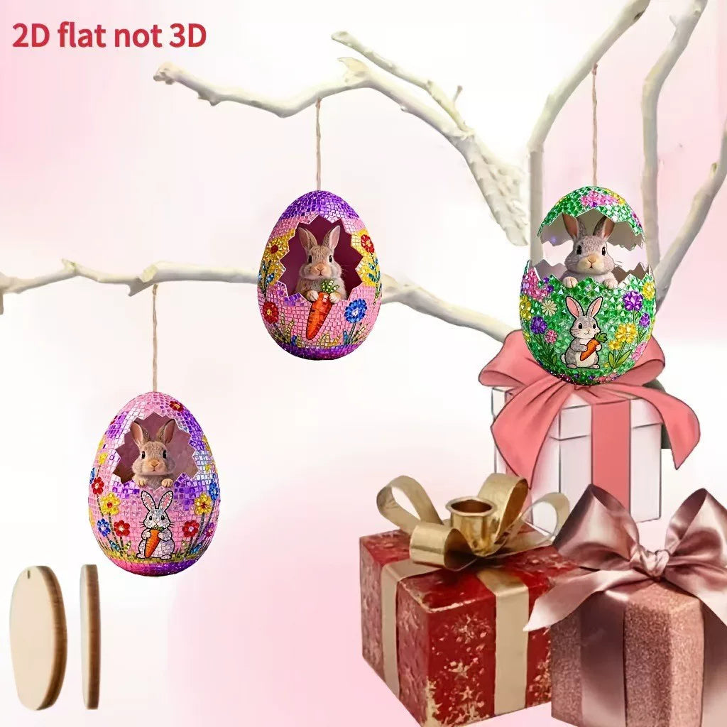 Easter wooden egg bunny ornament