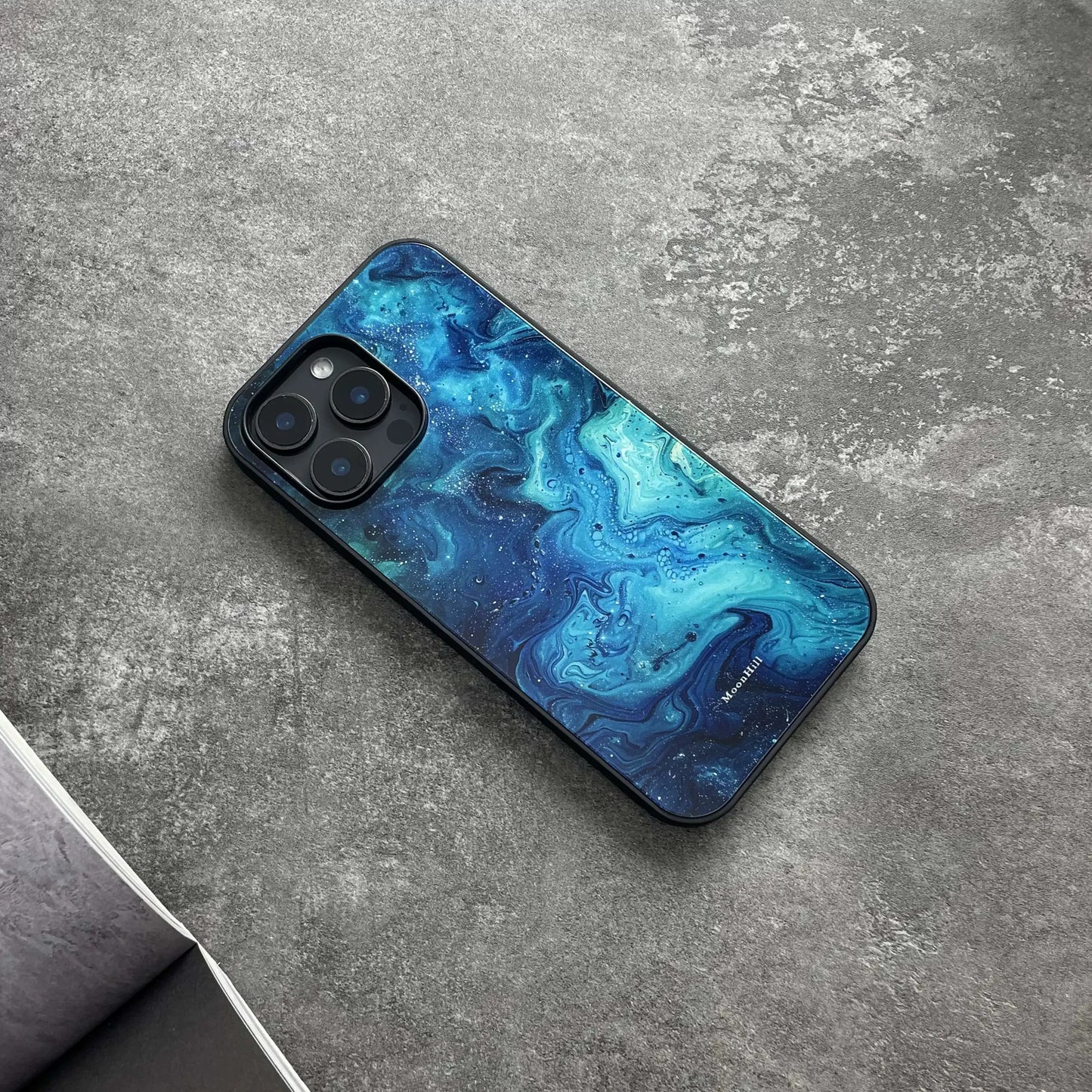 Blue wave abstract design non-slip full-coverage tempered glass premium phone case