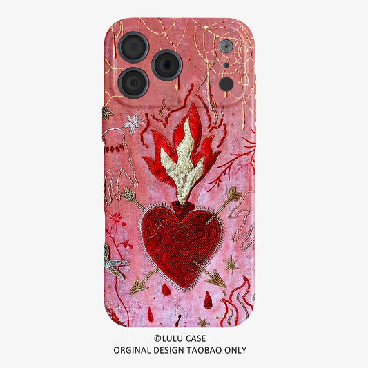Retro Flame Heart Art Burning Magnetic Soft Case Phone Case