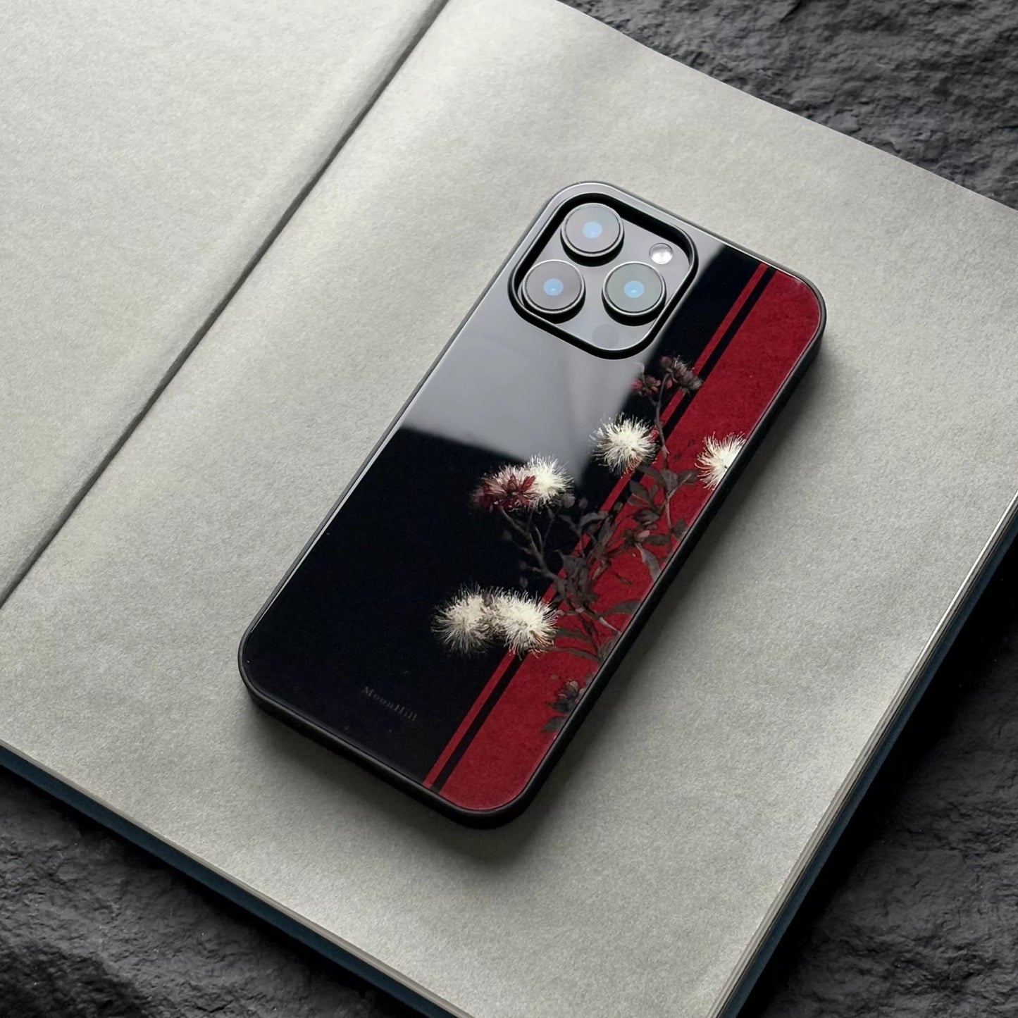 Night-themed white floral art non-slip full-coverage glass premium phone case