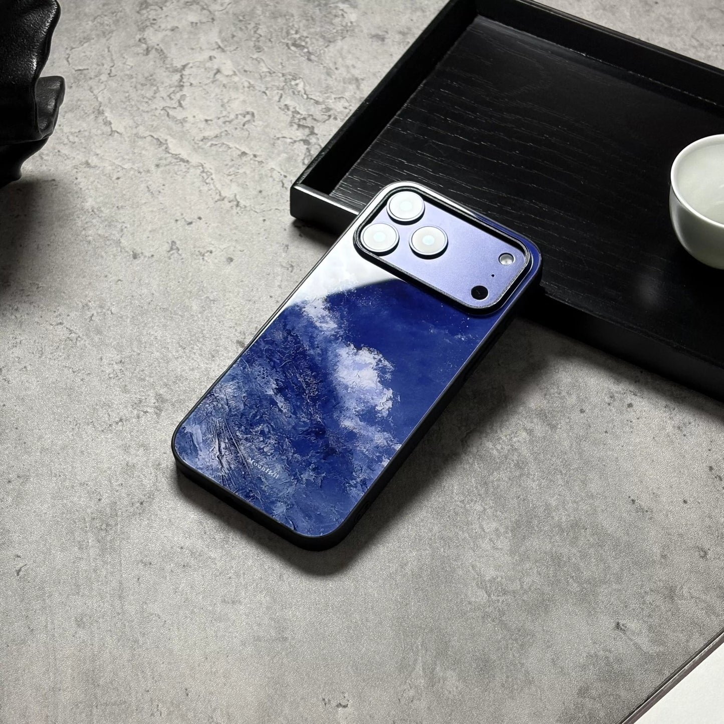 Dark blue anti-slip full-coverage glass premium phone case