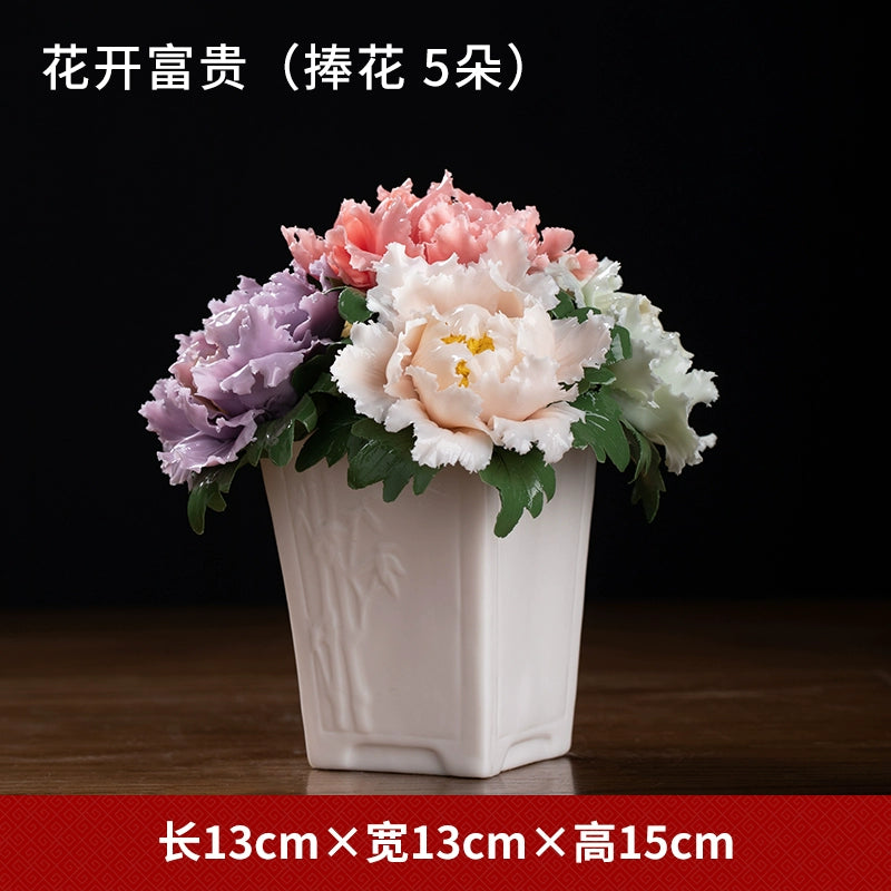 Ceramic Rich Flower Peony Flower Basket Art Decoration