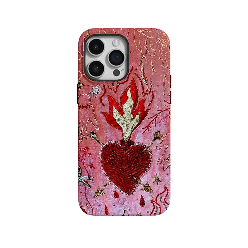 Retro Flame Heart Art Burning Magnetic Soft Case Phone Case