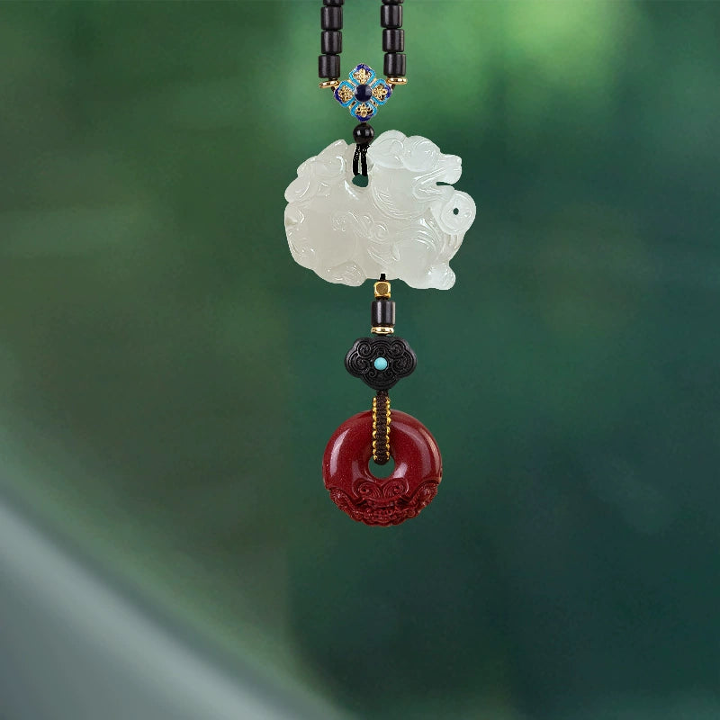 White Chalcedony Pi Xiu Pendant Car Accessory
