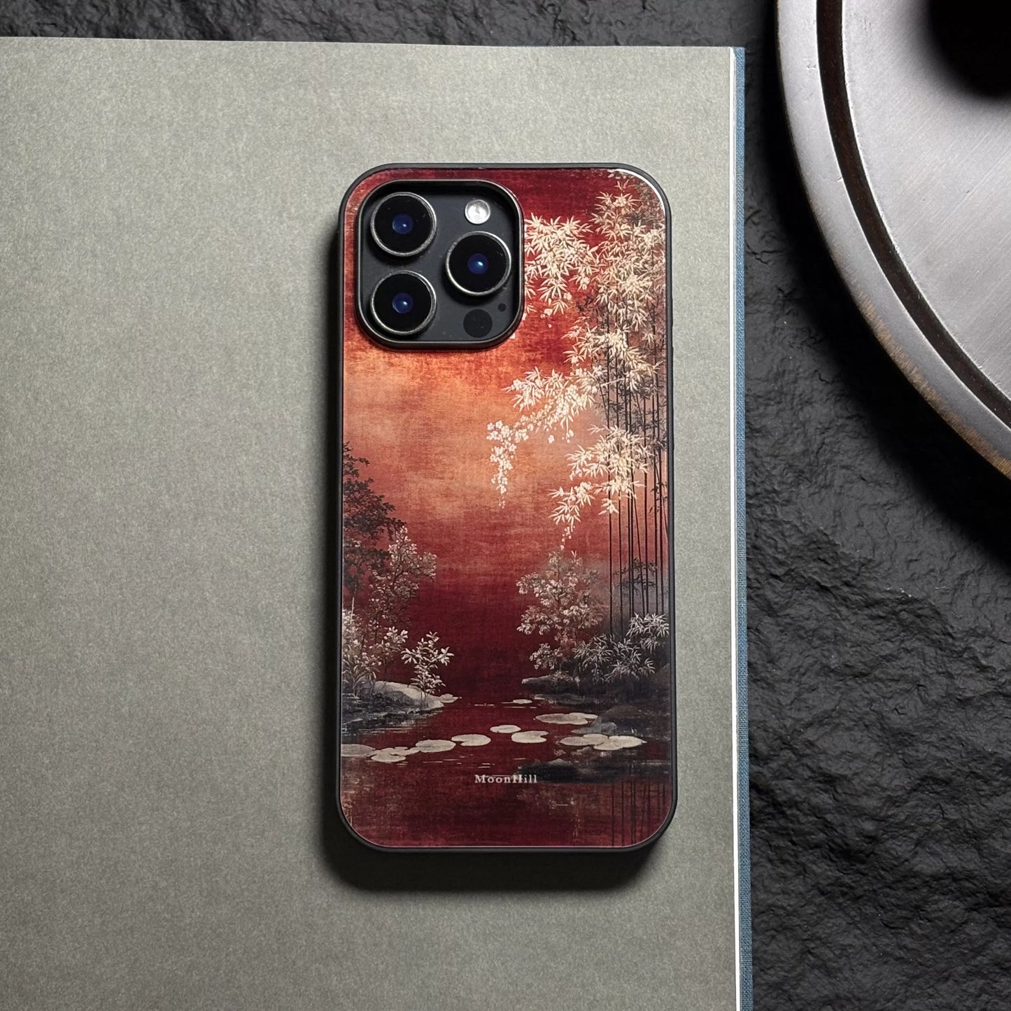 Sunset and bamboo art painting non-slip full-coverage glass original premium phone case