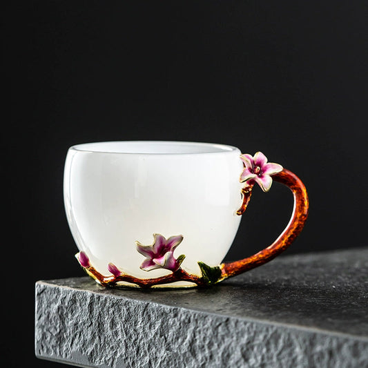 3D Embossed Floral Glass Teacup