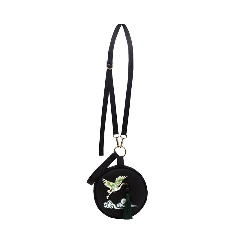 Chinese Retro White Crane Mini Leather Bag