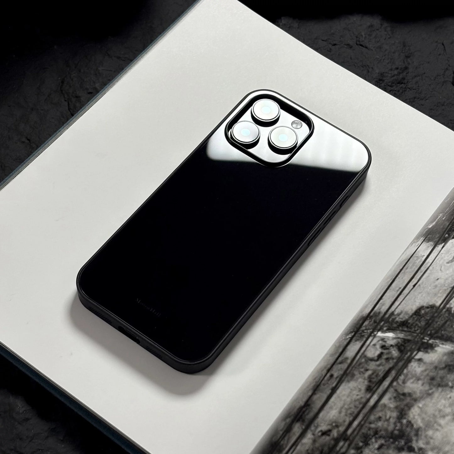 Abstract painting of a dark night at dawn, anti-slip, full-coverage glass premium phone case.
