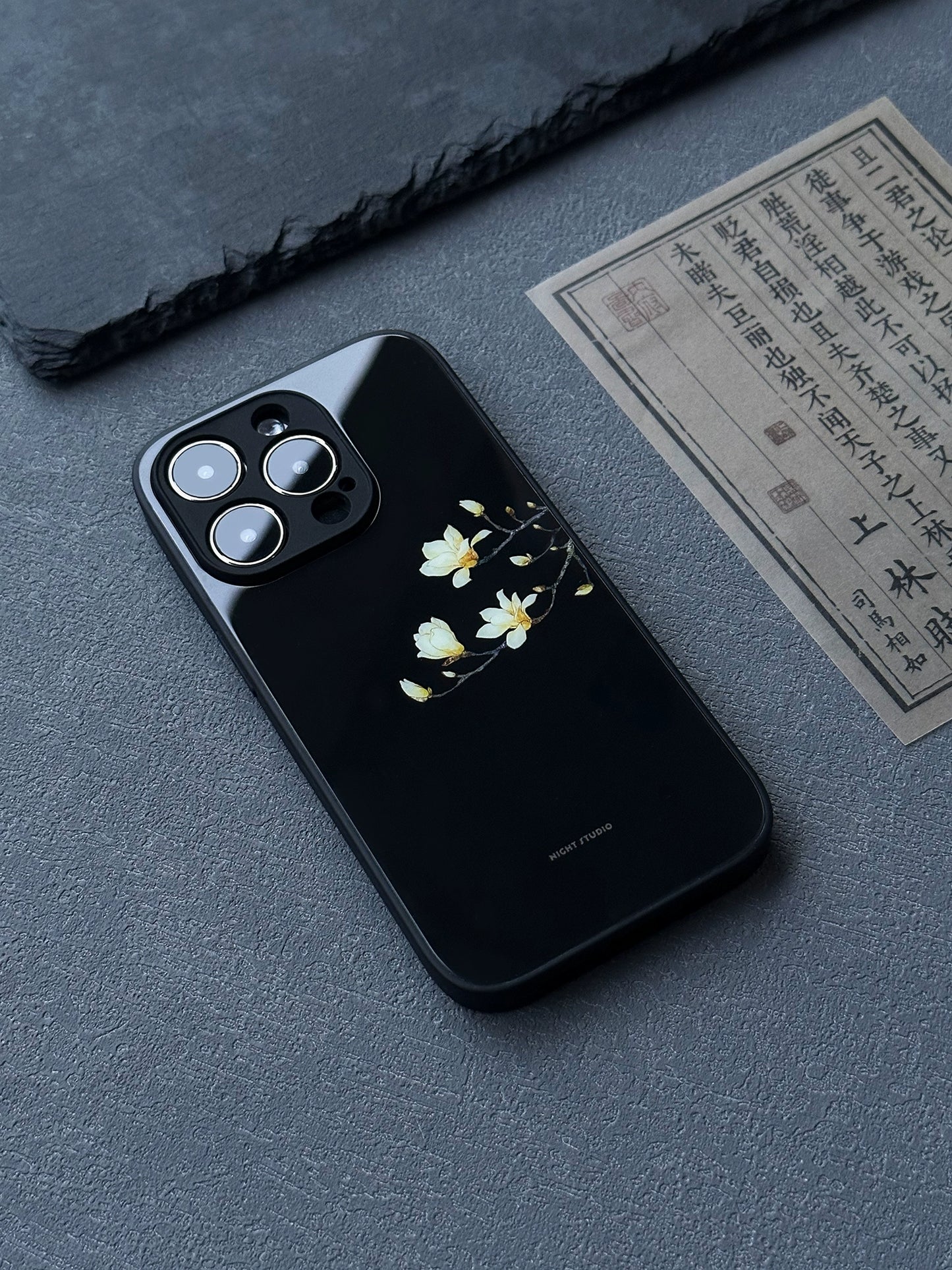 Night Studio White Magnolia Black Phone Case