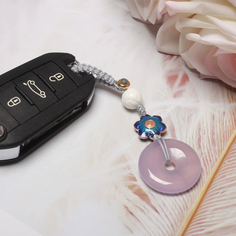Purple Chalcedony Safe Buckle Girl Car Keychain Pendant