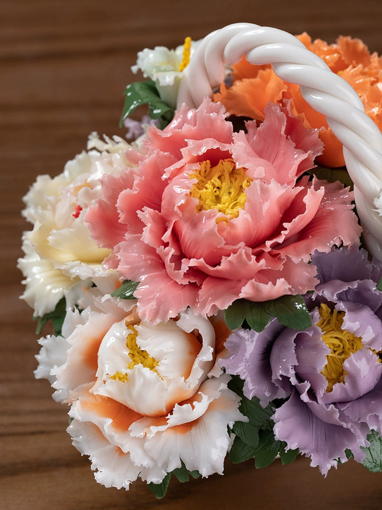Ceramic Rich Flower Peony Flower Basket Art Decoration