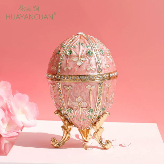 Easter European-style metal enamel painted egg jewelry box