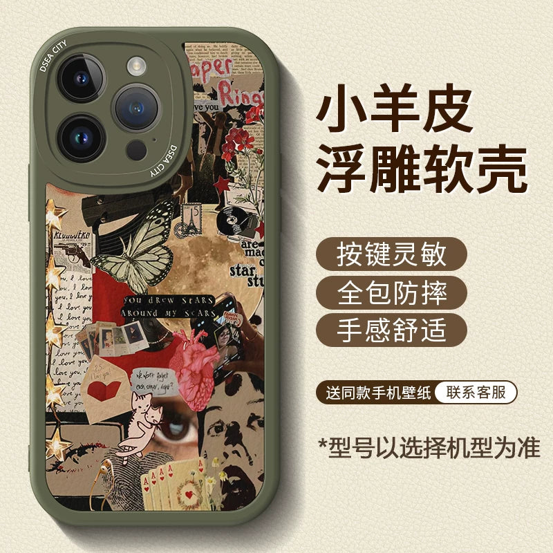 New American-style creative retro patchwork premium full-coverage shockproof phone case