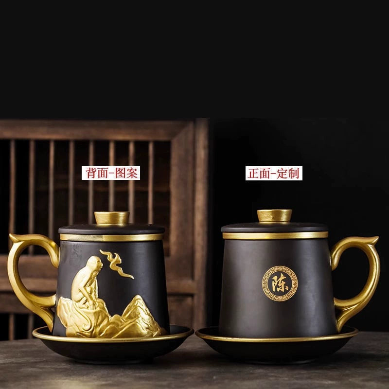Chinese Zodiac Gilded Zisha Office Cup