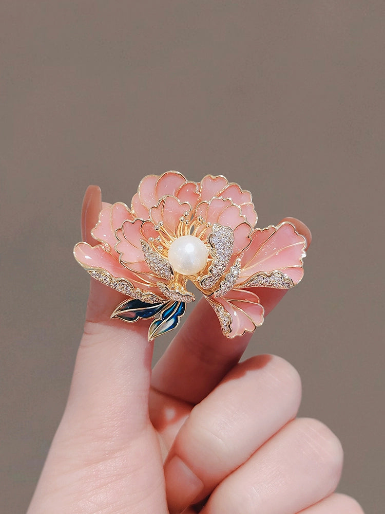 Pink peony brooch