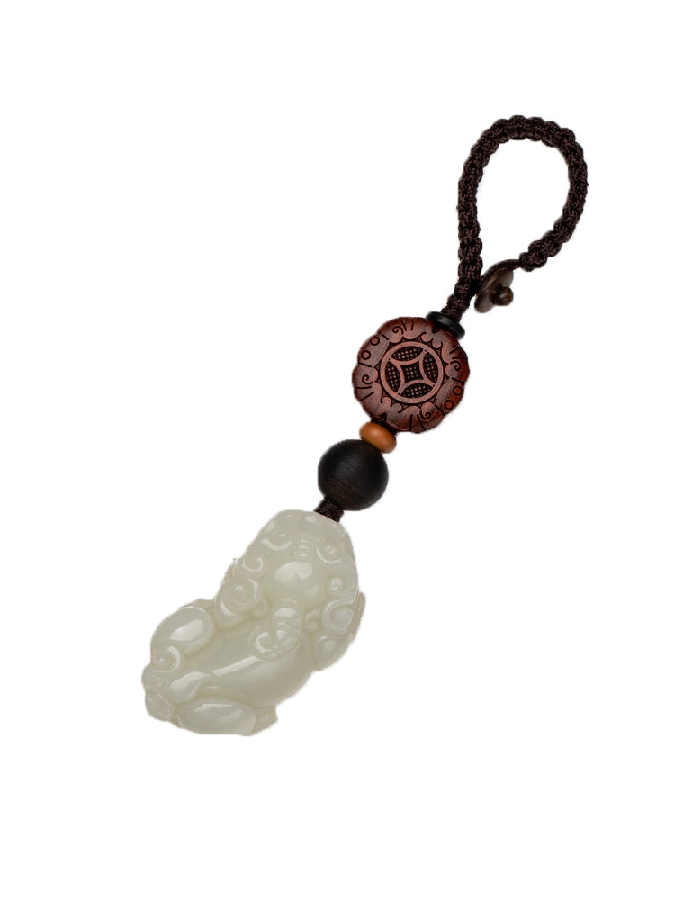 Natural Hetian Jade Pixiu Keychain