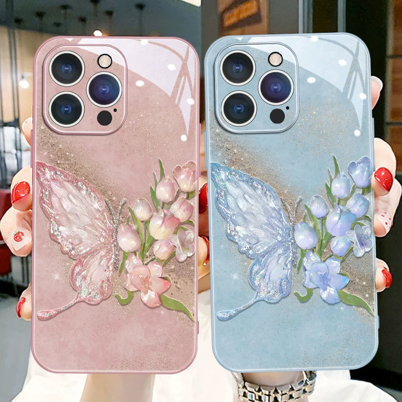 Butterfly Tulip Spring Fresh Ultra-thin Glass Apple Phone Case