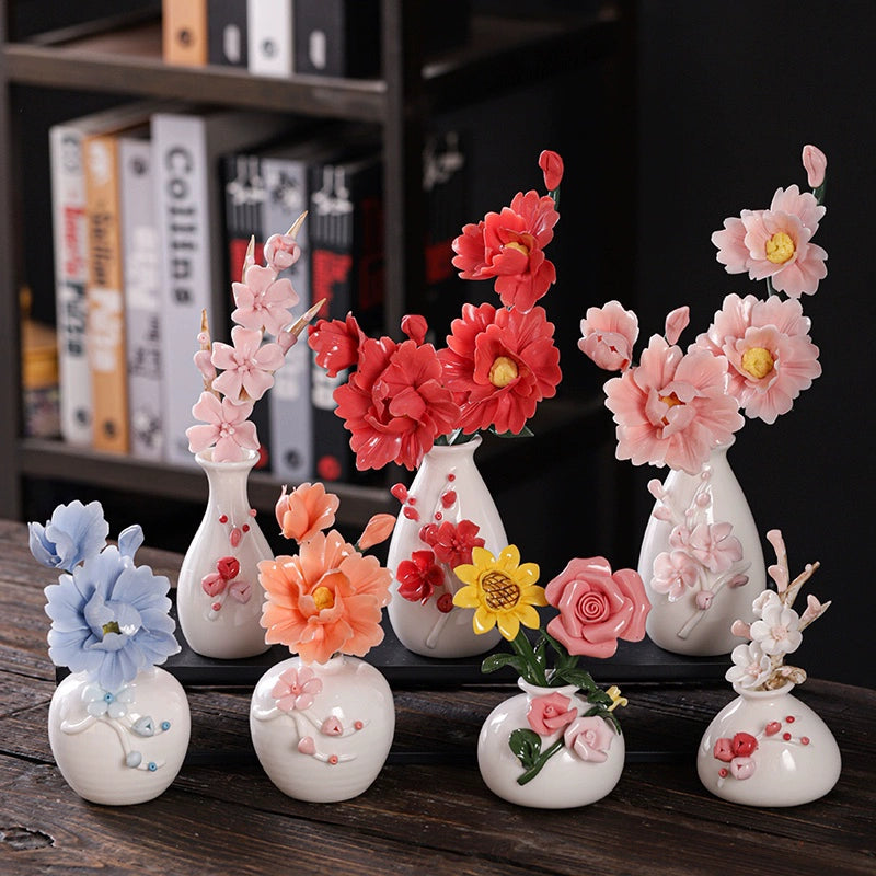 Hand Kneaded Ceramic Flower Branch Vase Flower Insert Set