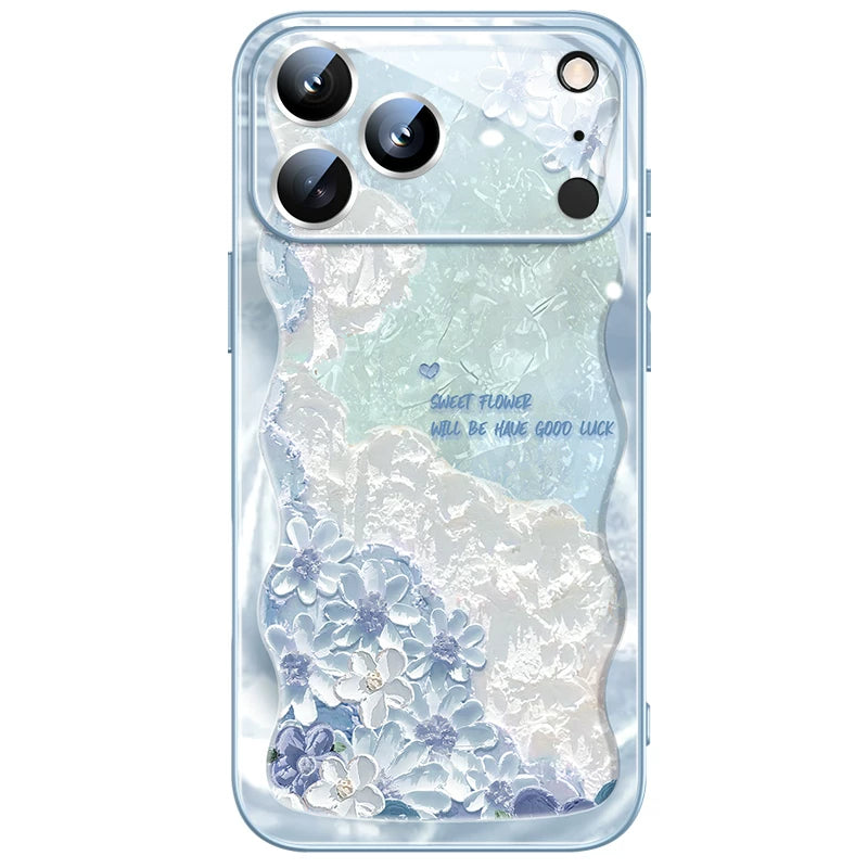 Oil painting flower cloud lens film glass light blue Apple phone case