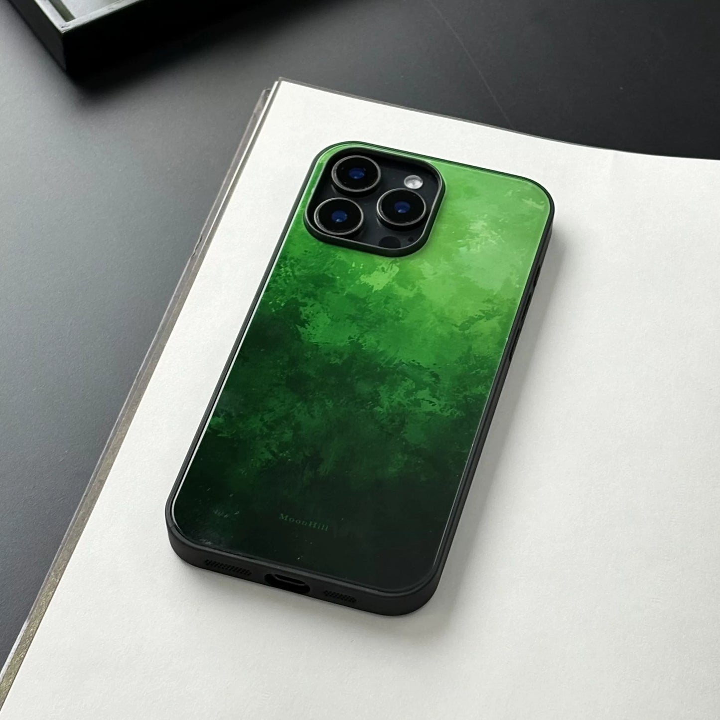 Emerald green artistic painting non-slip full-coverage glass premium phone case