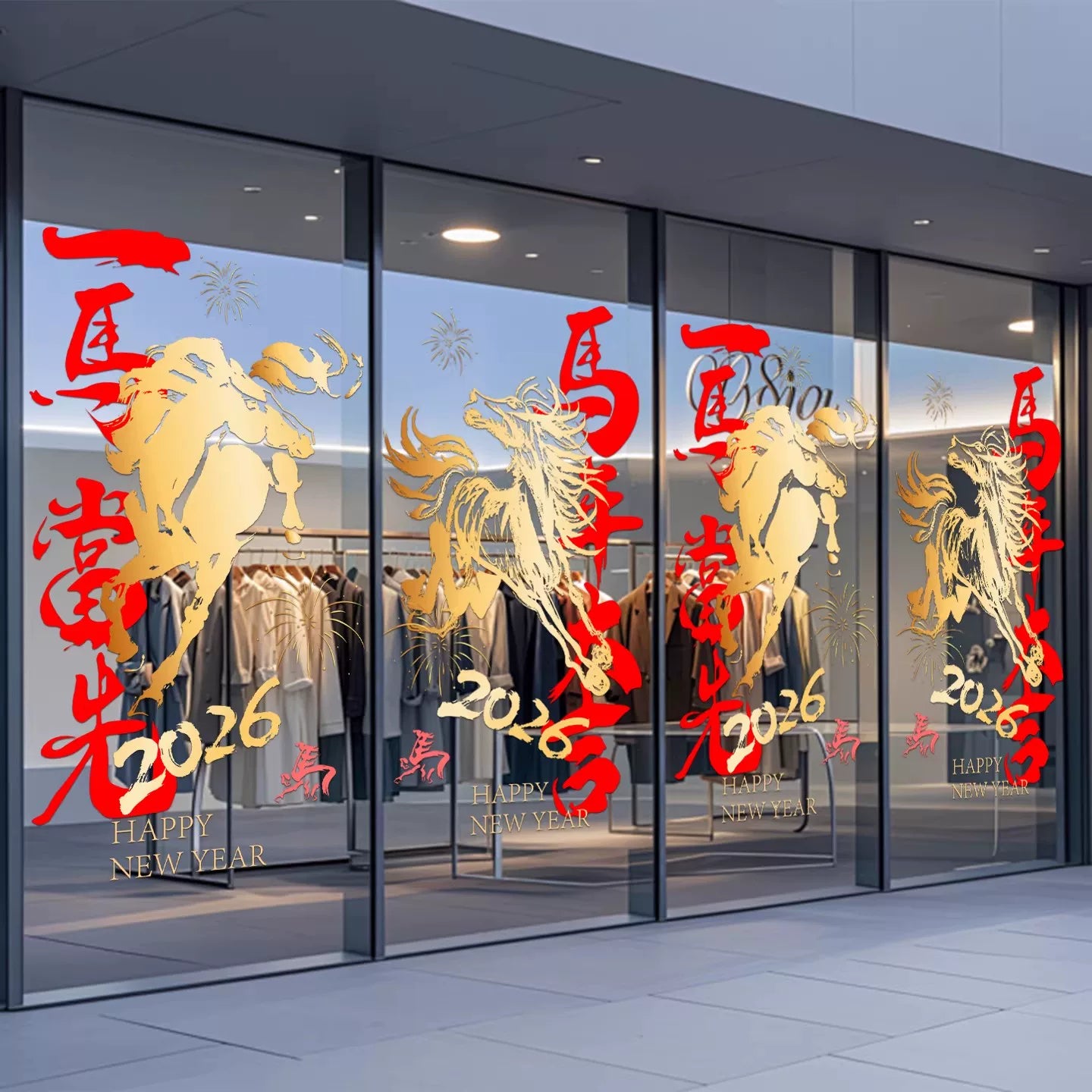 2026 Year of the Horse Chinese New Year Decorations Shop Window Glass Door Stickers Static Electricity Window Decals